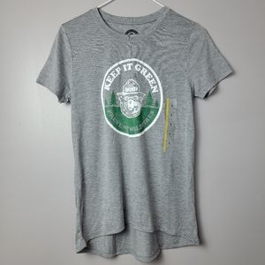 Official Smokey Bear Graphic T Shirt Womens Gray Keep It Green Wildfires Sz S